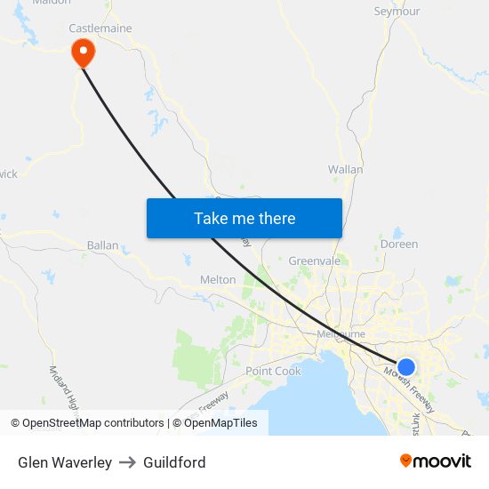 Glen Waverley to Guildford map
