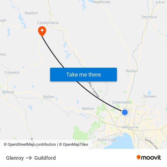 Glenroy to Guildford map