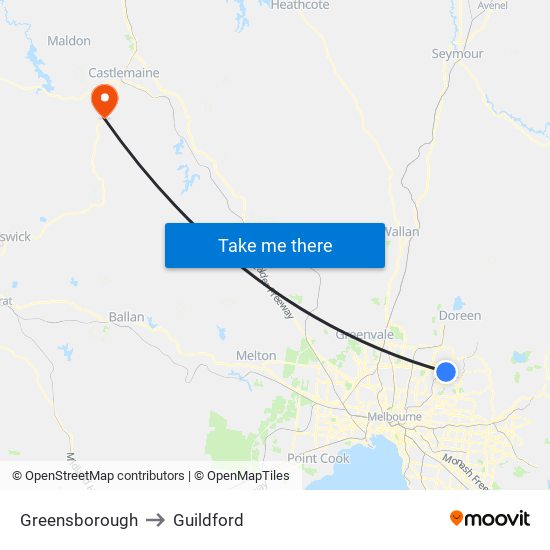 Greensborough to Guildford map