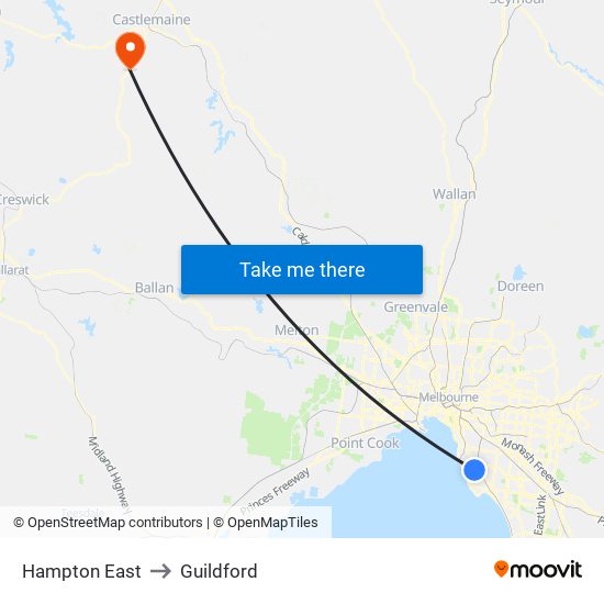 Hampton East to Guildford map