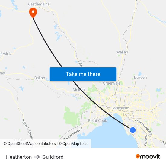 Heatherton to Guildford map