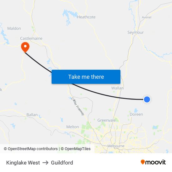 Kinglake West to Guildford map