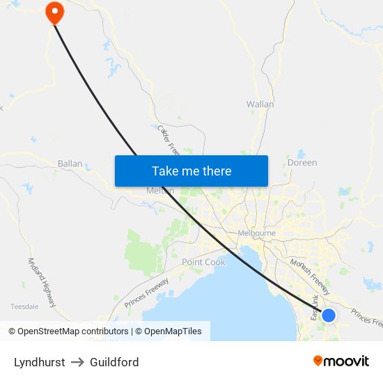 Lyndhurst to Guildford map