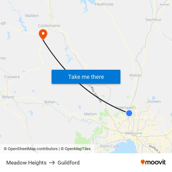 Meadow Heights to Guildford map