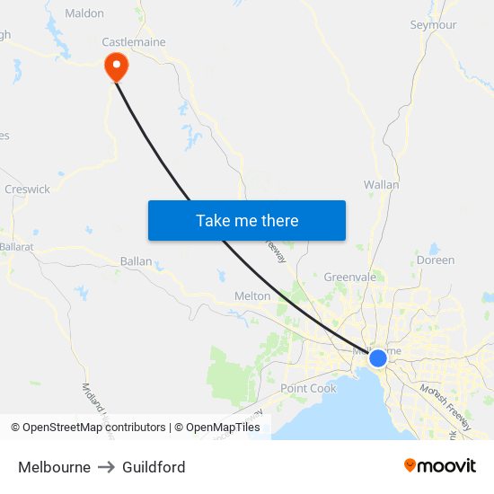 Melbourne to Guildford map
