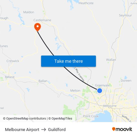 Melbourne Airport to Guildford map