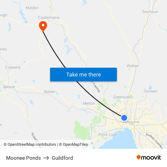 Moonee Ponds to Guildford map