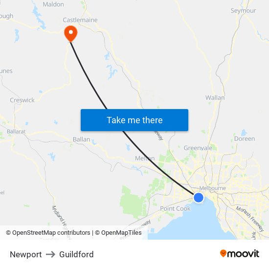 Newport to Guildford map