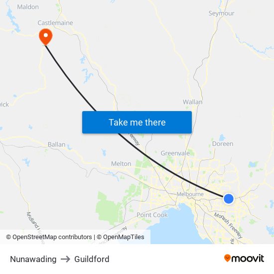 Nunawading to Guildford map