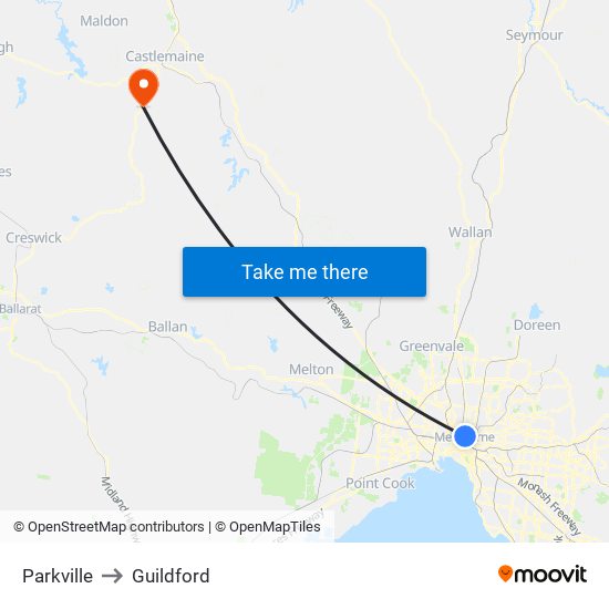 Parkville to Guildford map