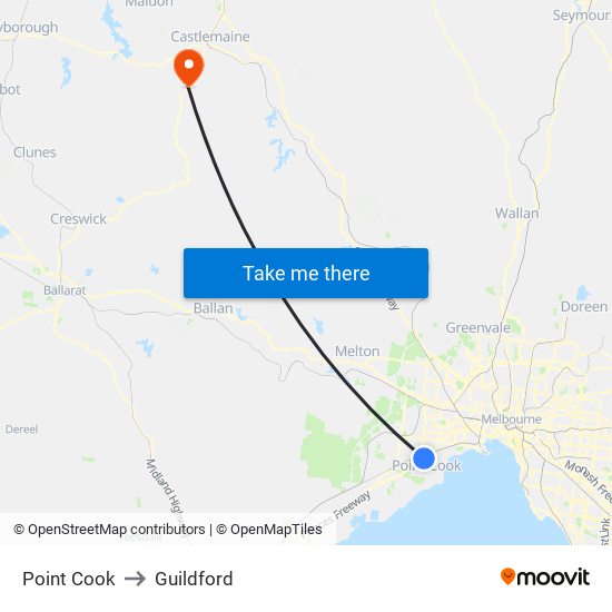 Point Cook to Guildford map