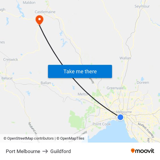 Port Melbourne to Guildford map