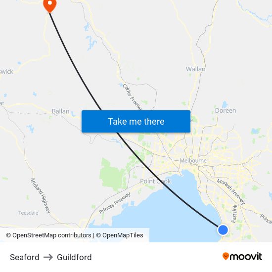 Seaford to Guildford map