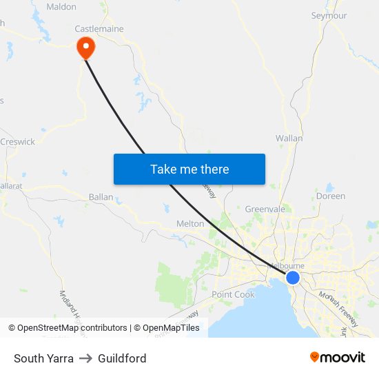 South Yarra to Guildford map