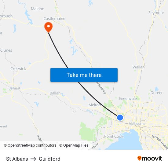 St Albans to Guildford map