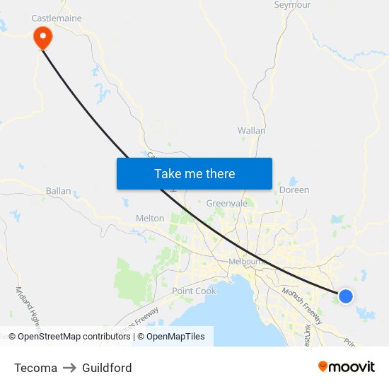 Tecoma to Guildford map