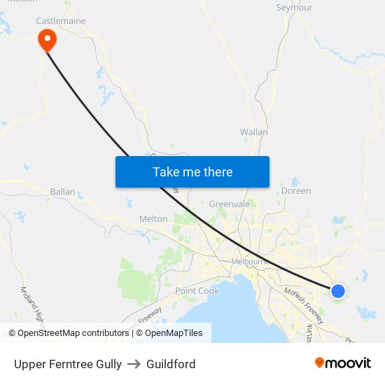 Upper Ferntree Gully to Guildford map