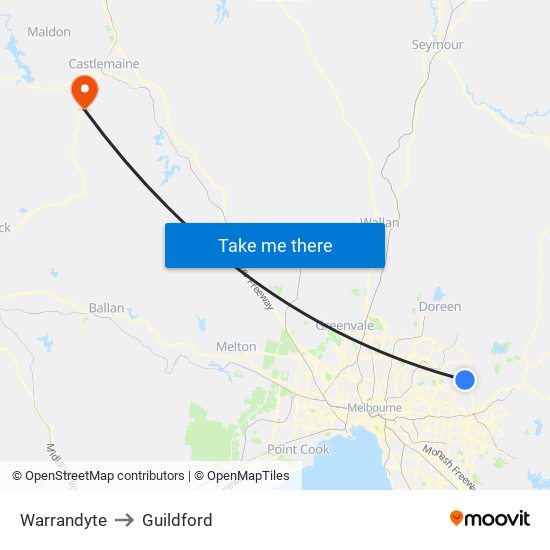 Warrandyte to Guildford map