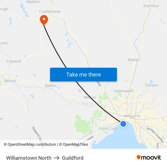 Williamstown North to Guildford map