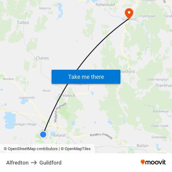 Alfredton to Guildford map