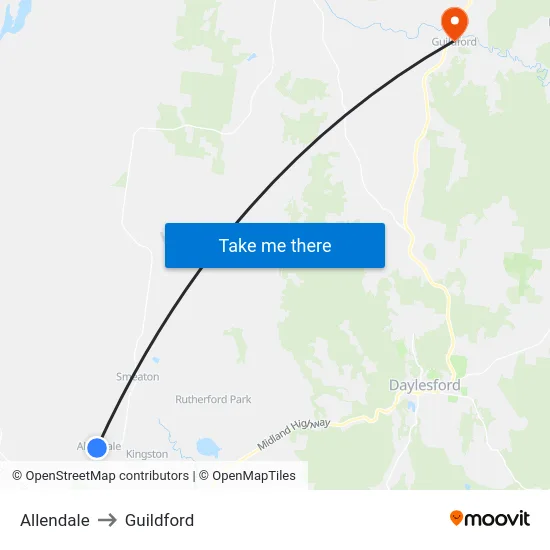 Allendale to Guildford map