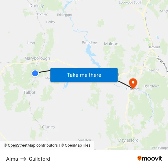 Alma to Guildford map