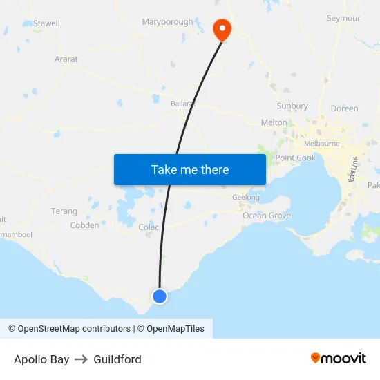 Apollo Bay to Guildford map