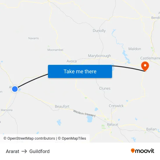 Ararat to Guildford map
