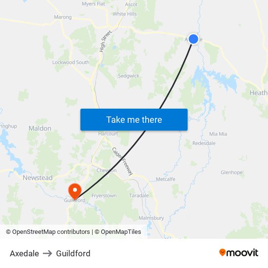 Axedale to Guildford map