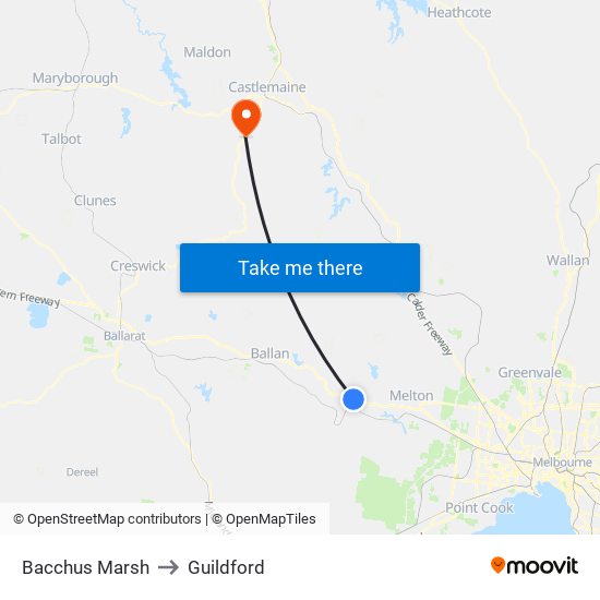 Bacchus Marsh to Guildford map