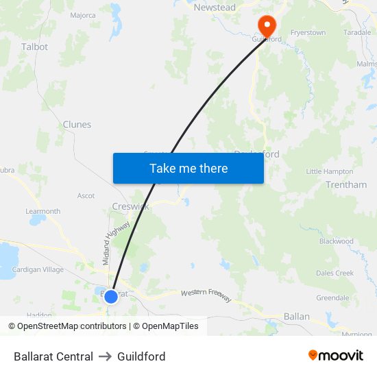 Ballarat Central to Guildford map