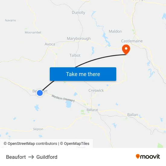 Beaufort to Guildford map