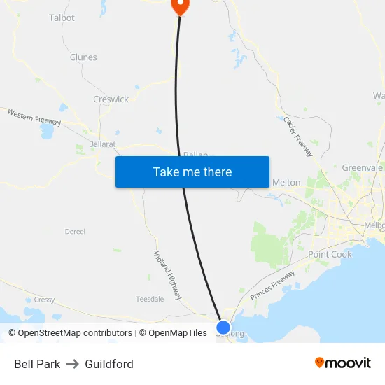 Bell Park to Guildford map