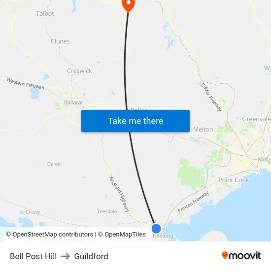 Bell Post Hill to Guildford map