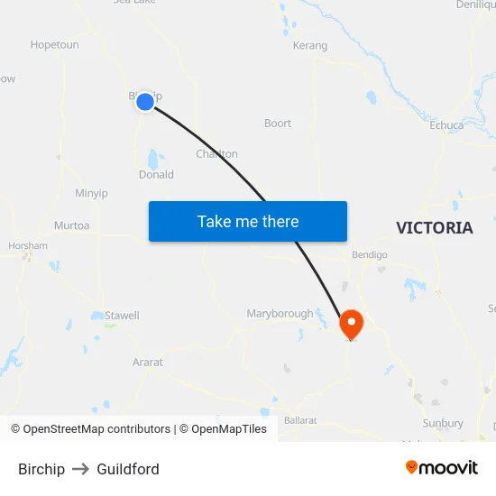 Birchip to Guildford map