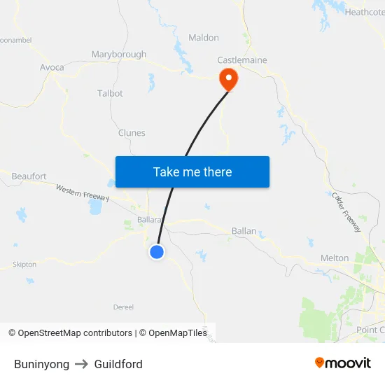 Buninyong to Guildford map