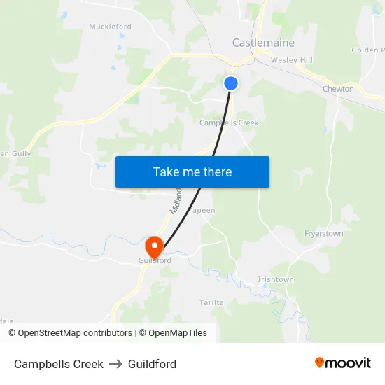 Campbells Creek to Guildford map