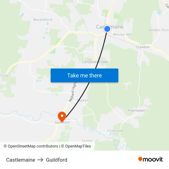 Castlemaine to Guildford map