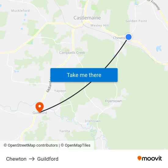 Chewton to Guildford map