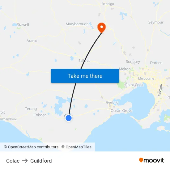Colac to Guildford map