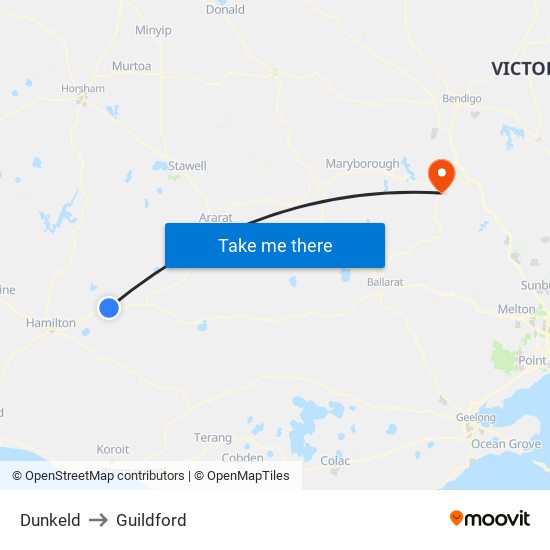 Dunkeld to Guildford map