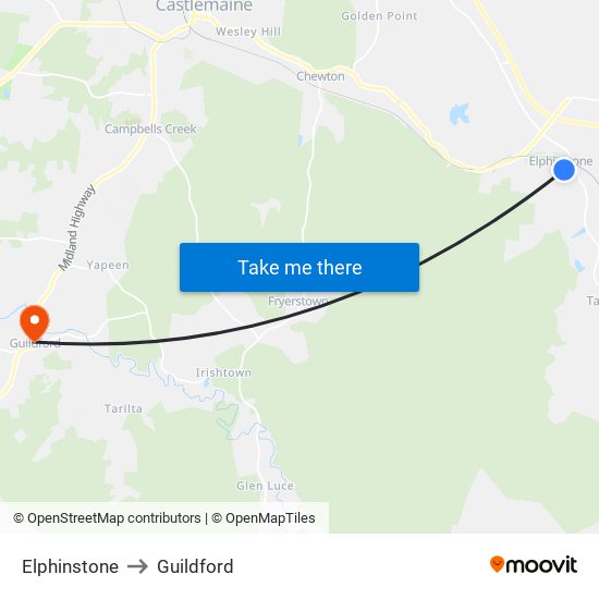 Elphinstone to Guildford map