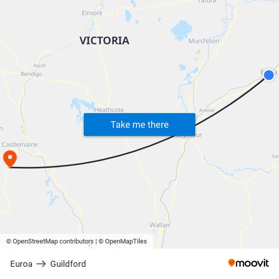 Euroa to Guildford map