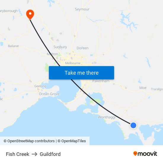 Fish Creek to Guildford map