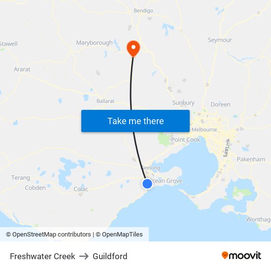 Freshwater Creek to Guildford map