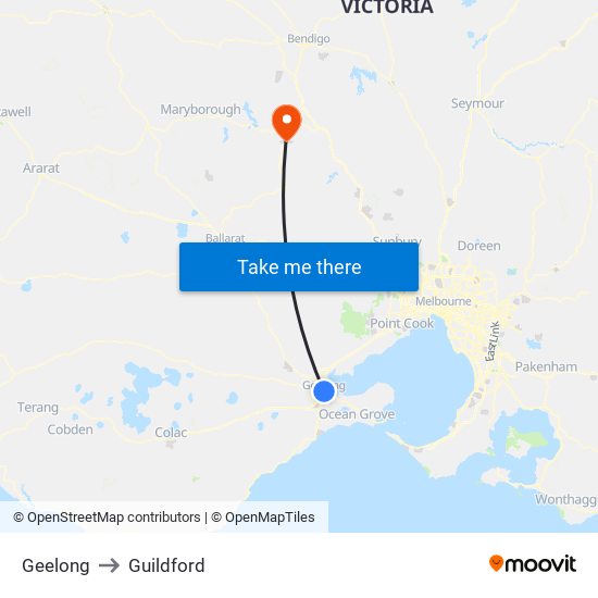 Geelong to Guildford map