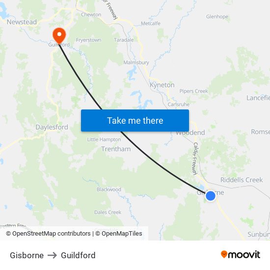 Gisborne to Guildford map