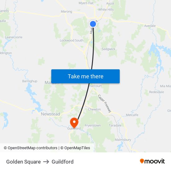 Golden Square to Guildford map