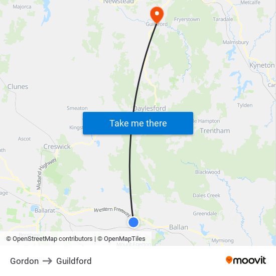 Gordon to Guildford map