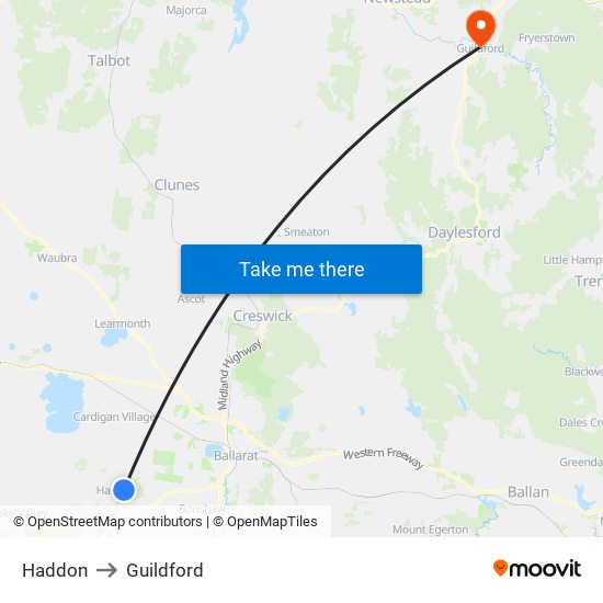 Haddon to Guildford map